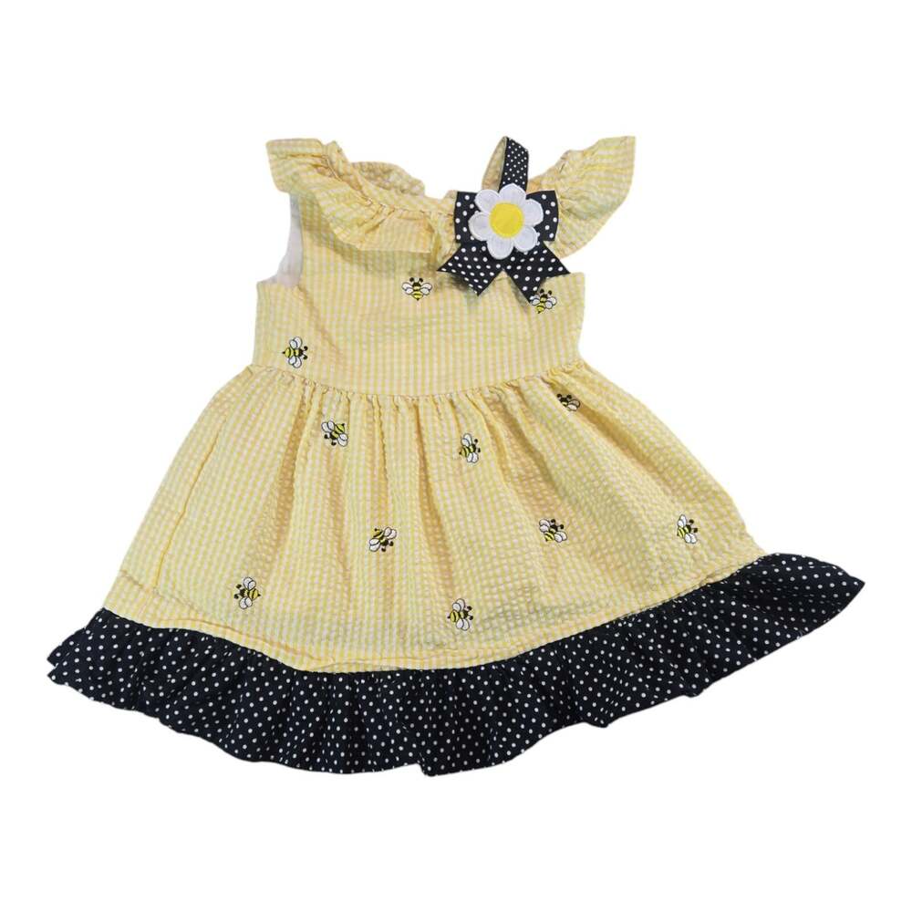 Counting Daisies 2T Girls Dress Seersucker Bumblebee Polka Dot Cute Spring EUC